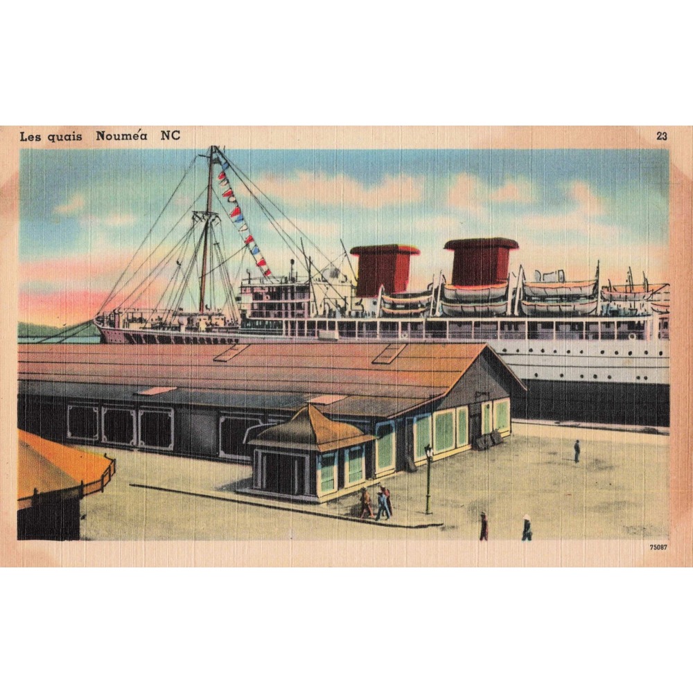 Vintage 1940's Les Quais Noumea NC Postcard Ship Harbor Waterfront Scene France - Picture 1 of 2